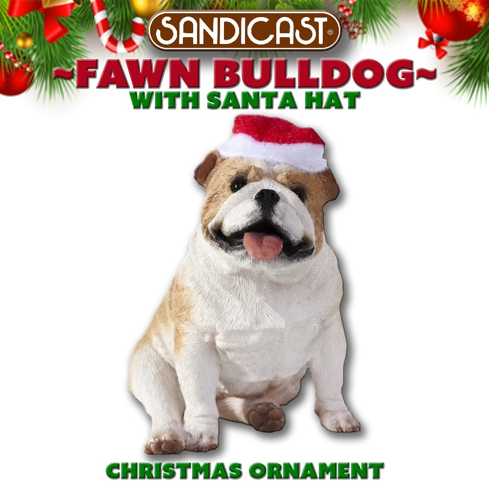 Sandicast FAWN BULLDOG with Santa Hat Christmas Ornament